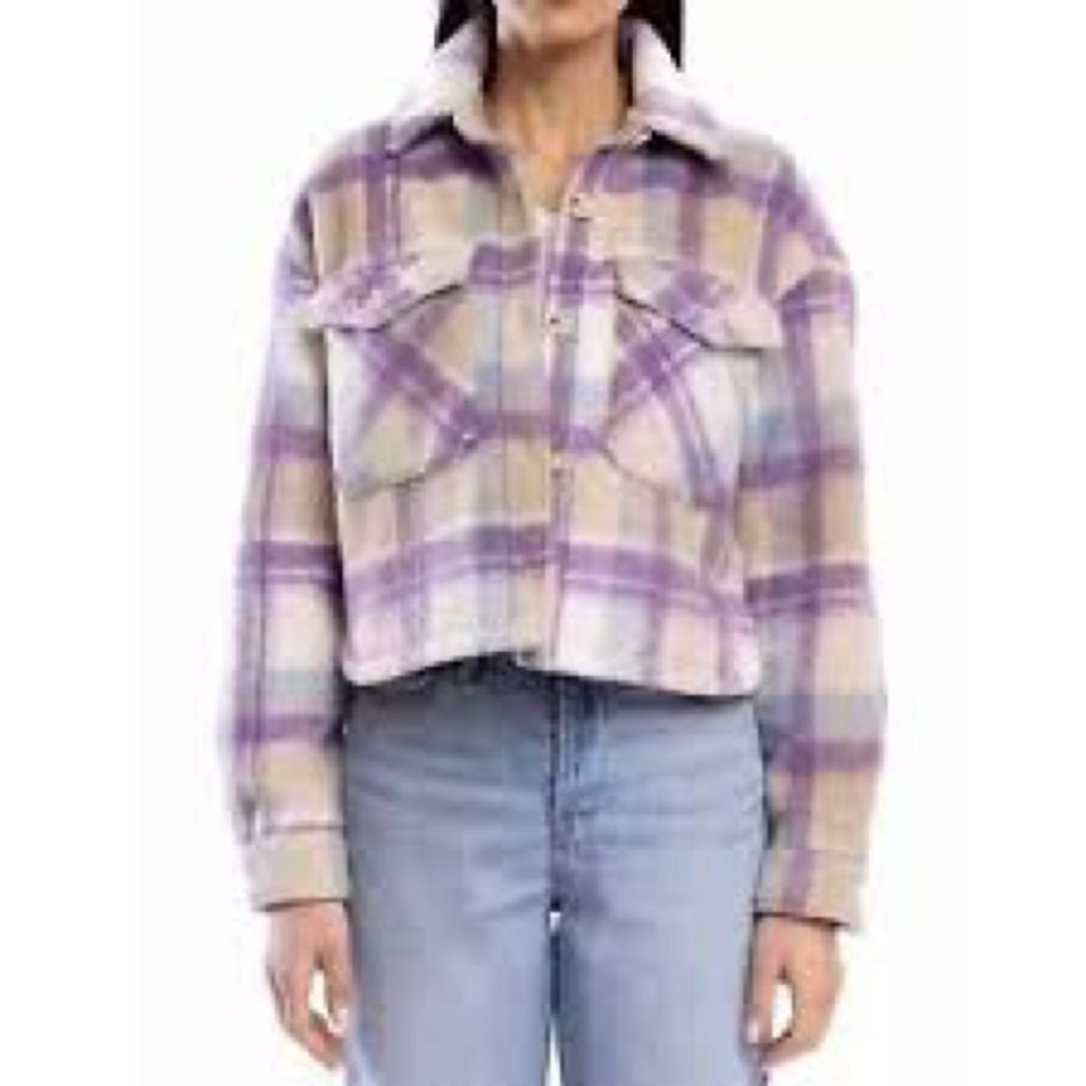 BLANK NYC Plaid Cropped Shacket Jacket